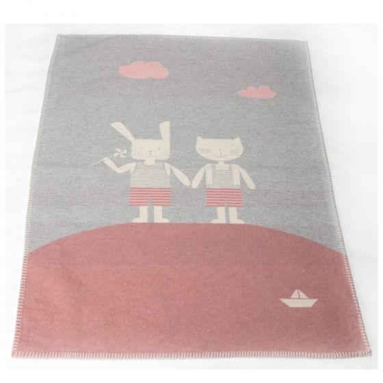 Памучно одеяло от органичен памук - Коте и зайче