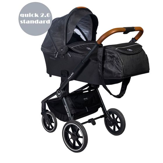 Бебешка количка 2в1 QUICK 2.0 - MUUVO 2020 - Черна със стандартен кош за новородено