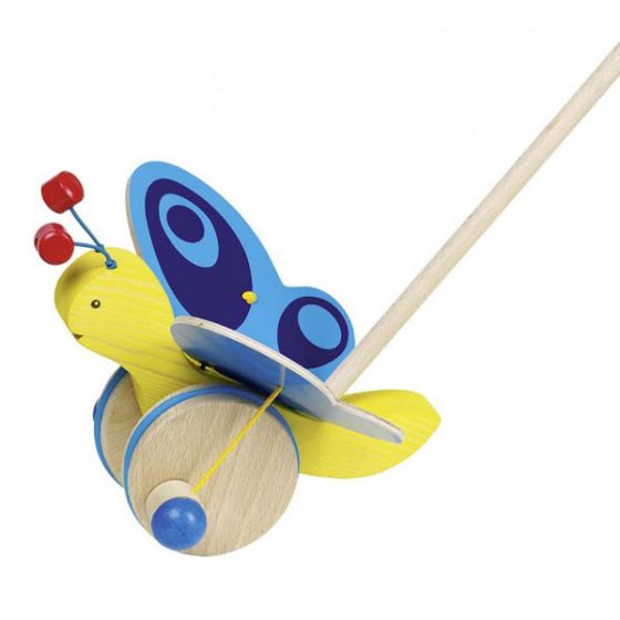 Дървена играчка за бутане - Пеперуда GOKI