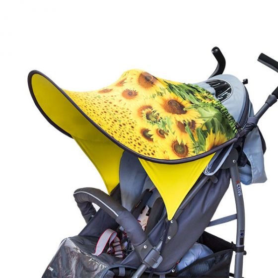 Дизайнерски двулицев сенник за бебешка количка с UV защита - Слънчогледи