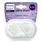 Комплект от 2 броя ортодонтични залъгалки за новородени, Ultra Start Night 0-2м, Philips AVENT -  декор Sleep 