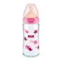 Бебешко стъклено шише с каучуков биберон First Choice 240 мл. Temperature Control 0-6 м. Pink - NUK