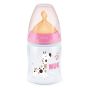 Бебешко шише с каучуков биберон First Choice 150 мл. Temperature Control 0-6 м. Pink - NUK