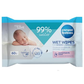 Мокри кърпички за бебета и деца 99% вода 60 бр. - Canpol babies