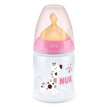 Бебешко шише с каучуков биберон First Choice 150 мл. Temperature Control 0-6 м. Pink - NUK
