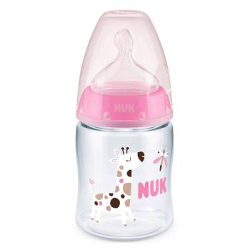 Бебешко шише със силиконов биберон First Choice 150 мл. Temperature Control 0-6 м. Pink - NUK