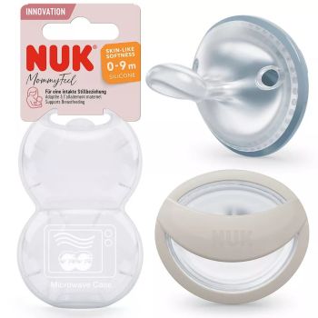 Силиконови залъгалки 0-9 м. 2 бр. синя и сива NUK Mommy Feel + кутийка