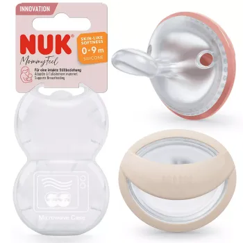 Силиконови залъгалки 0-9 м. 2 бр. розова и бежова NUK Mommy Feel + кутийка