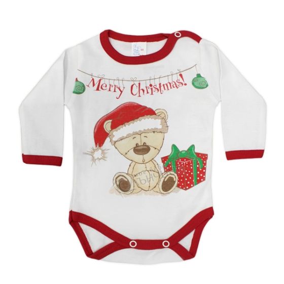 Боди дълъг ръкав - Christmas Bear White