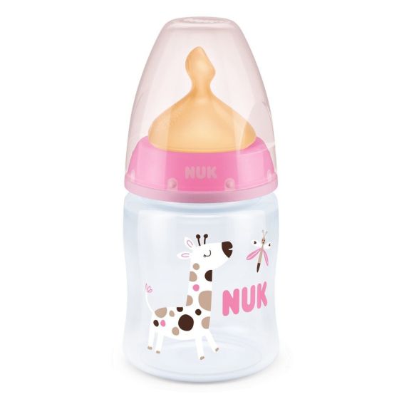 Бебешко шише с каучуков биберон First Choice 150 мл. Temperature Control 0-6 м. Pink - NUK