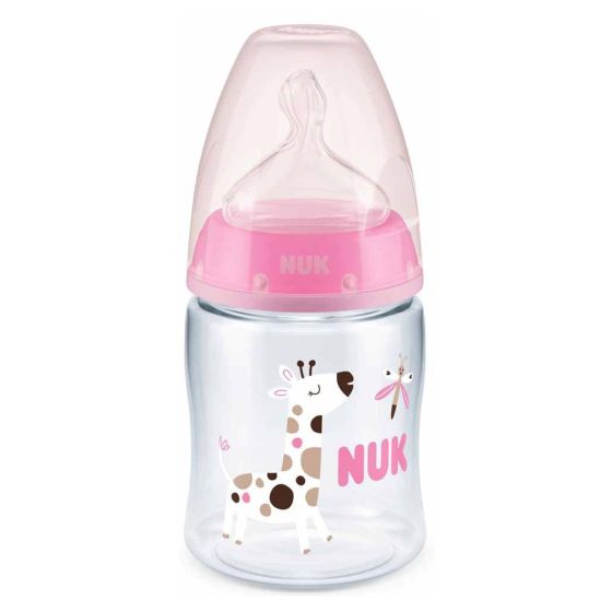 Бебешко шише със силиконов биберон First Choice 150 мл. Temperature Control 0-6 м. Pink - NUK
