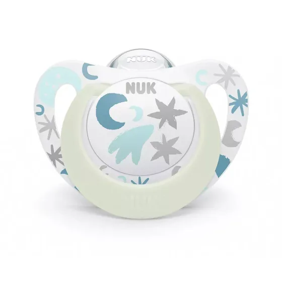 Силиконова залъгалка 0-6 м. NUK Star Night + кутийка