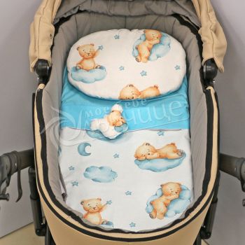 Двулицев летен комплект за количка - Blue Teddy Bear