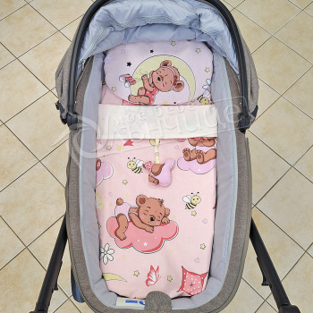 Двулицев летен комплект за количка - Sleepy Baby Pink