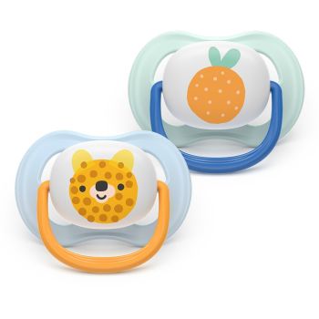 Комплект от 2 броя ортодонтски залъгалки, Ultra Air Happy 0-6m, Philips AVENT -  Плод/Мече в синьо