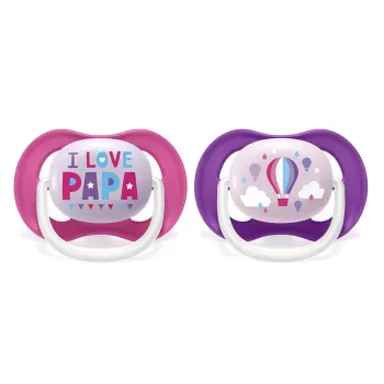 Комплект от 2 броя ортодонтични залъгалки, Ultra Air Happy 6-18m+, Philips AVENT - декорация Надпис и Балон 