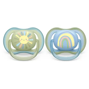 Комплект от 2 броя ортодонтични залъгалки, Ultra Air 0-6m, Philips AVENT - Слънце и Дъга - Синьо
