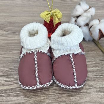 Меки бебешки буйки от агнешка кожа и вълна - Червени