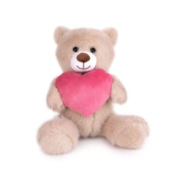 Плюшена играчка Мече със сърце - Розово 20 см