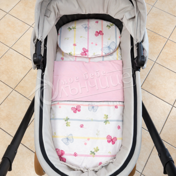 Двулицев комплект за количка Butterfly Strips - Пролет/ Есен