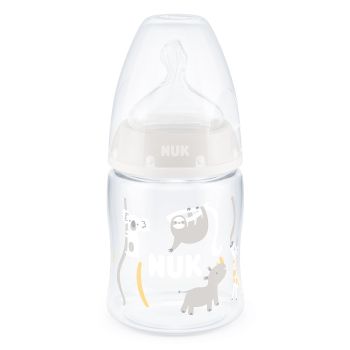 Бебешко шише със силиконов биберон First Choice 150 мл. Temperature Control 0-6 м. Beige - NUK