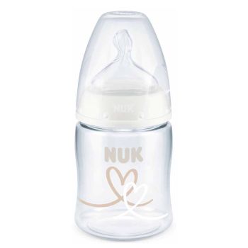 Бебешко шише със силиконов биберон First Choice 150 мл. Temperature Control 0-6 м. White - NUK