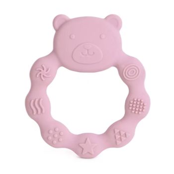 Силиконова бебешка гризалка Мече - светло розова