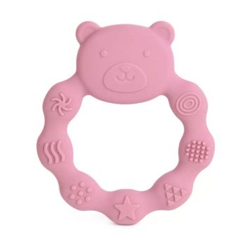 Силиконова бебешка гризалка Мече - тъмно розова