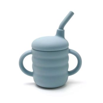 Силиконова чашка със сламка - синя