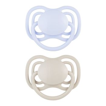 Комплект 2 броя симетрични силиконови залъгалки Dental Air NUDE, Blue 0–6 м – Canpol