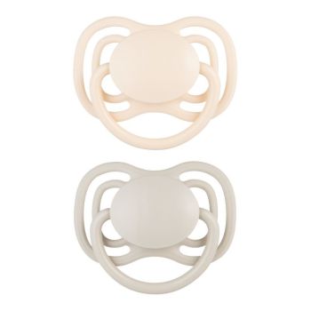 Комплект 2 броя симетрични силиконови залъгалки Dental Air NUDE, Cream 0–6 м – Canpol