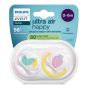 Комплект от 2 броя ортодонтски залъгалки, Ultra Air Happy 0-6m, Philips AVENT - Папагал/Ягода