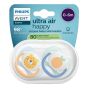 Комплект от 2 броя ортодонтски залъгалки, Ultra Air Happy 0-6m, Philips AVENT - Плод/Мече в синьо