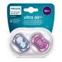 Комплект от 2 броя ортодонтични залъгалки, Ultra Air 18m+, Philips AVENT - декорация Слонове и Надпис, розово