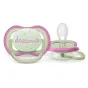 Комплект от 2 броя ортодонтични залъгалки, Ultra Air Night 0-6m+, Philips AVENT - Пеперуда и Надпис - момиче
