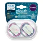 Комплект от 2 броя ортодонтични залъгалки, Ultra Air Night 6-18m+, Philips AVENT - Звезда и Надпис - Розов