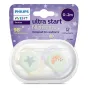 Комплект от 2 броя ортодонтични залъгалки за новородени, Ultra Start Night 0-2м, Philips AVENT - дизайн Луна и Звезда