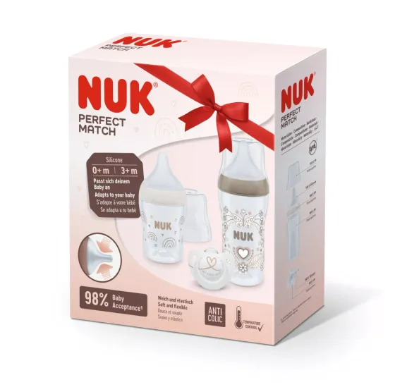 Подаръчен комплект от 3 части NUK Perfect Match - Сърце и Дъга