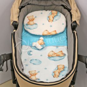 Двулицев летен комплект за количка - Blue Teddy Bear
