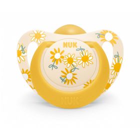 Каучукова залъгалка 6-18 м. жълта с цветя NUK Star + кутийка