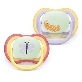 Комплект от 2 броя светещи ортодонтични залъгалки,Ultra Air NightTime 0-6m, Philips AVENT - Пеперуда и гъсеница
