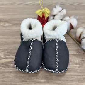 Меки бебешки буйки от агнешка кожа и вълна - Черни