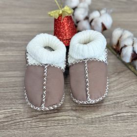 Меки бебешки буйки от агнешка кожа и вълна - Бежови