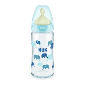 Бебешко стъклено шише с каучуков биберон First Choice 240 мл. Temperature Control 0-6 м. Blue - NUK