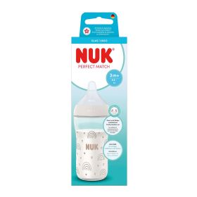 NUK Perfect Match Стъклено шише 230мл. със силиконов биберон за хранене M - Дъга