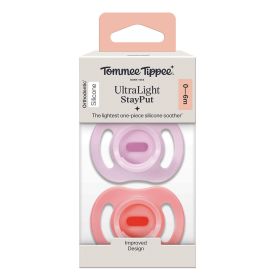 Комплект от 2 броя ортодонтични залъгалки Ultra Light Stay Put - Tommee Tippee Розов/Лилав 0-6м