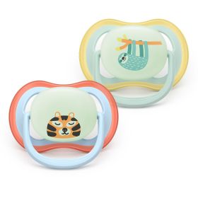 Комплект от 2 броя светещи ортодонтични залъгалки,Ultra Air NightTime 0-6m, Philips AVENT - Ленивец и тигър