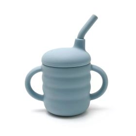 Силиконова чашка със сламка - синя