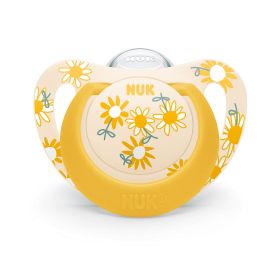 Силиконова залъгалка 6-18 м. жълта с цветя NUK Star + кутийка