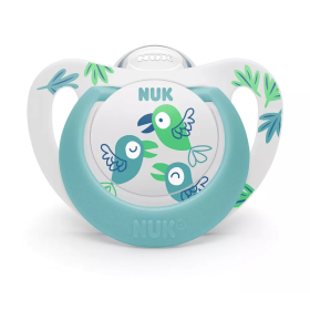 Силиконова залъгалка 6-18 м. синя с птички NUK Star + кутийка